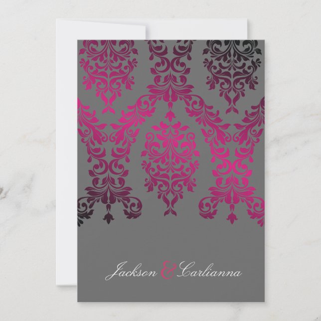 311-Dashing Damask Night Magenta Dark Grey Invitation (Front)