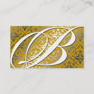 311-Dazzle Me Damask - B Monogram Gold Business Card