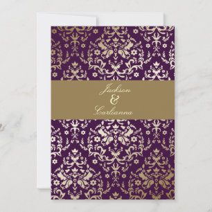 311 Dazzling Damask Gold Ivory Deep Purple Invitation