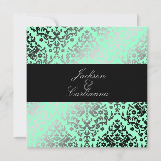 311 Dazzling Damask Mint Green Invitation (Front)