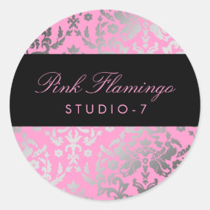 311-Dazzling Damask Pink Flamingo Classic Round Sticker
