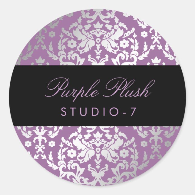 311 Dazzling Damask Purple Plush Classic Round Sticker (Front)