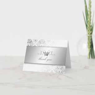 311-Dazzling Damask Silver Thank you Card