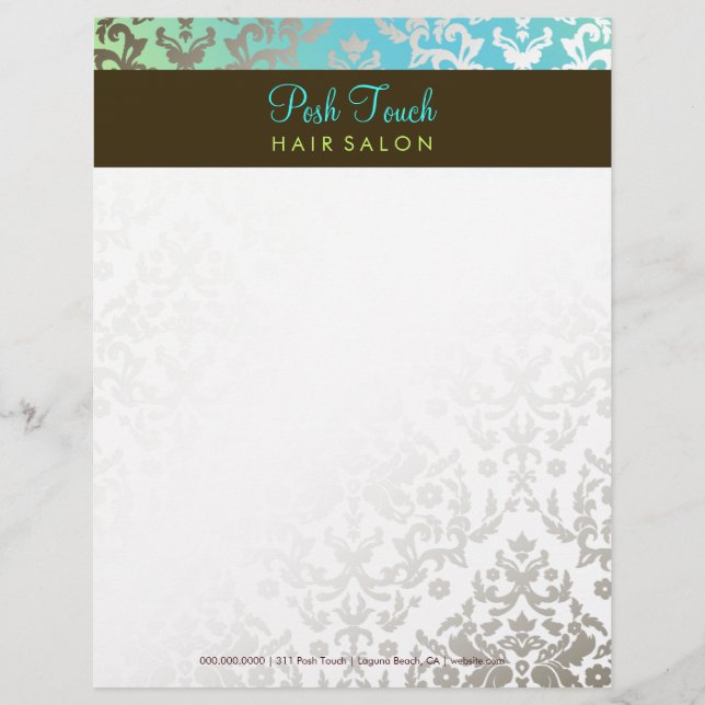 311-Dazzling Damask Turquoise & Lime Letterhead (Front)