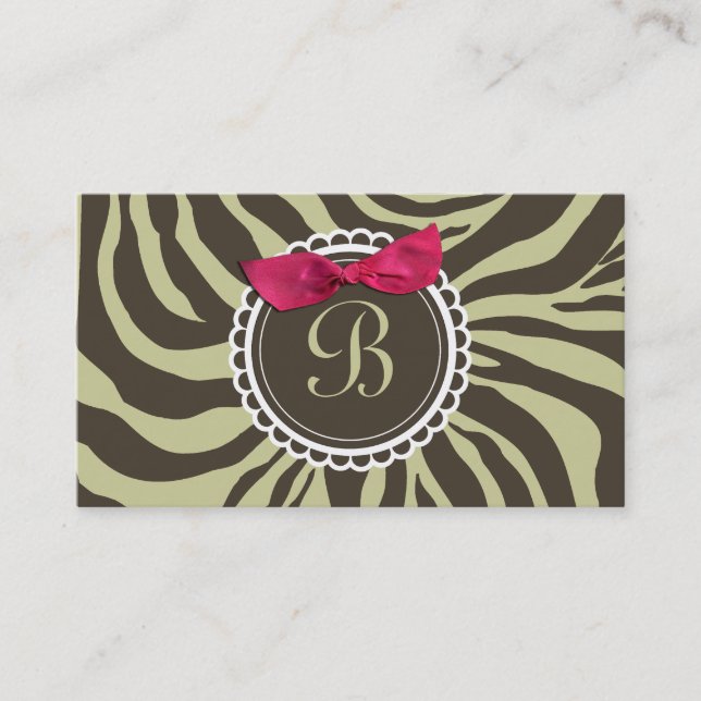 311-Delectably Sweet Chocolate Moss Zebra Bow Business Card (Front)