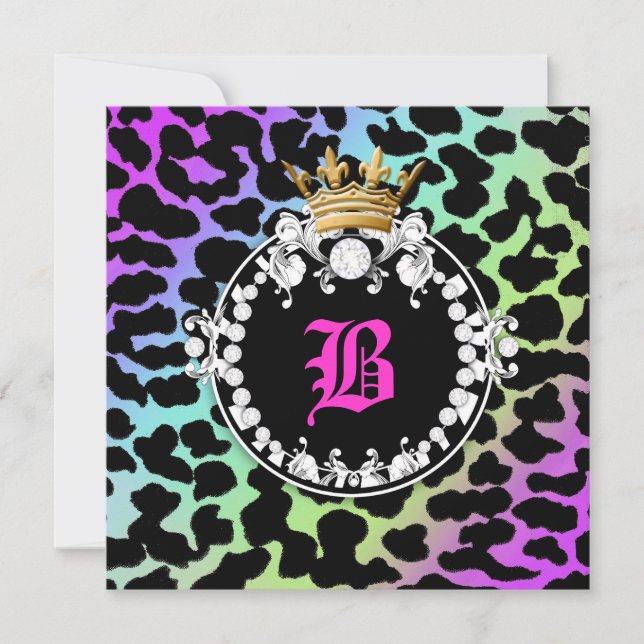 311 Diamond Medallion Leopard Amethyst Rainbow Invitation (Front)