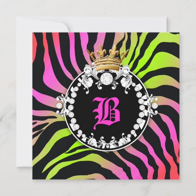 311 Diamond Medallion Zebra Neon Cherry Invitation (Front)