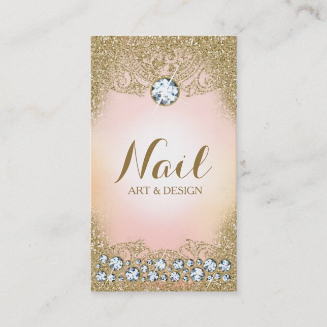 311 Diamond Vintage Glam Gold Glitter Pink Business Card (Front)