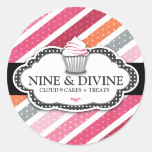 311 Divine Dotted Stripes Cupcakes Classic Round Sticker