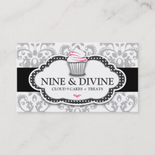 311 Divine Grey White Damask Cupcake Business Card