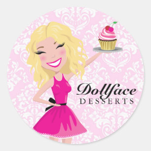 311 Dollface Desserts Blondie Pink Damask Classic Round Sticker