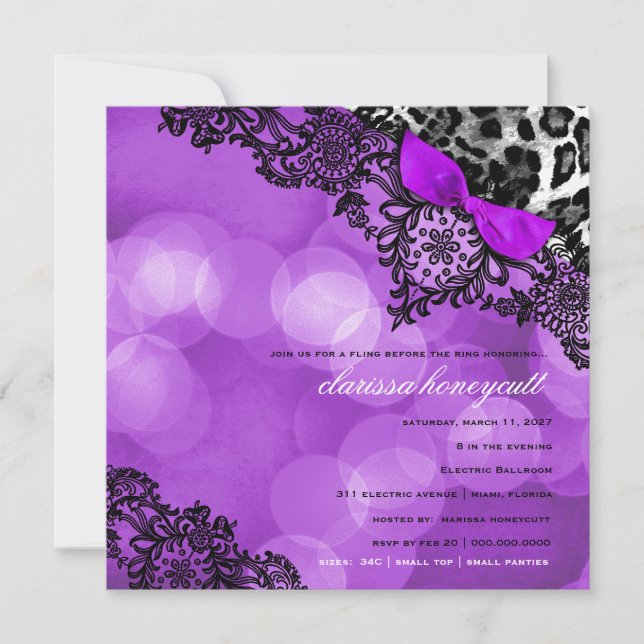 311 Dream in Leopard and Lace Bachelorette Violet Invitation (Front)