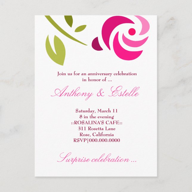 311-ELEGANT PINK ROSE INVITATION POSTCARD (Front)