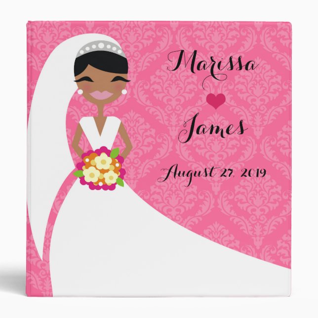 311 Ethnic Bride Pink Damask Planner Binder (Front)