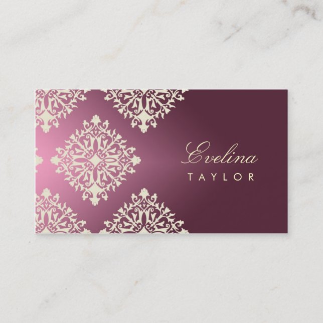 311-Evelina Cream et Maroon Damask Business Card (Front)