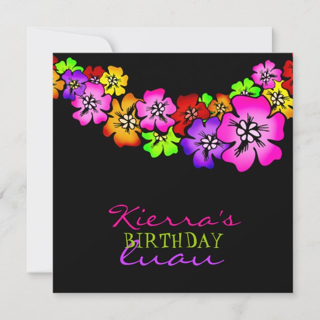 311 Flower Shower Lei Invitation Black (Front)