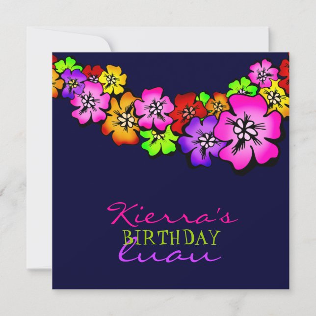 311 Flower Shower Lei Invitation Dark Navy Blue (Front)