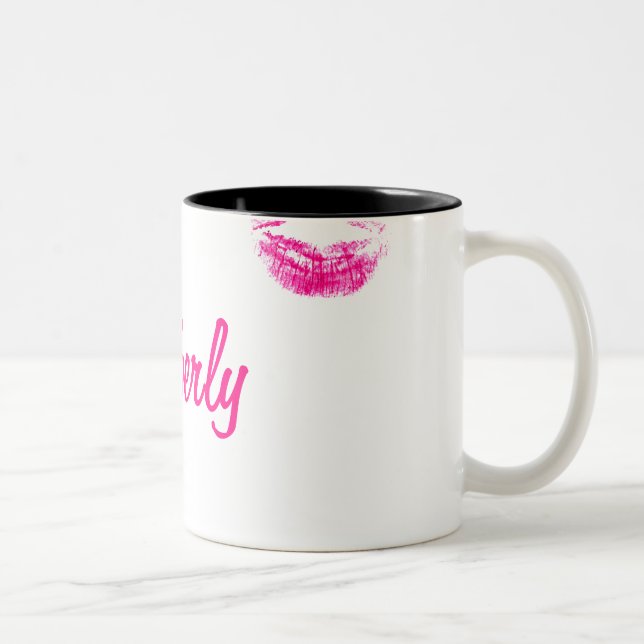 311 Funny Faux Lipstick Imprint Two-Tone Coffee Mug (Right)