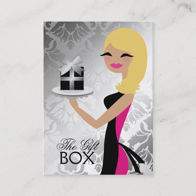 311 Gift Box Cutie Wavy Blonde Damask Business Card (Front)