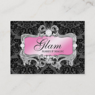 311 Glam Crazy Pink Black Damask Business Card