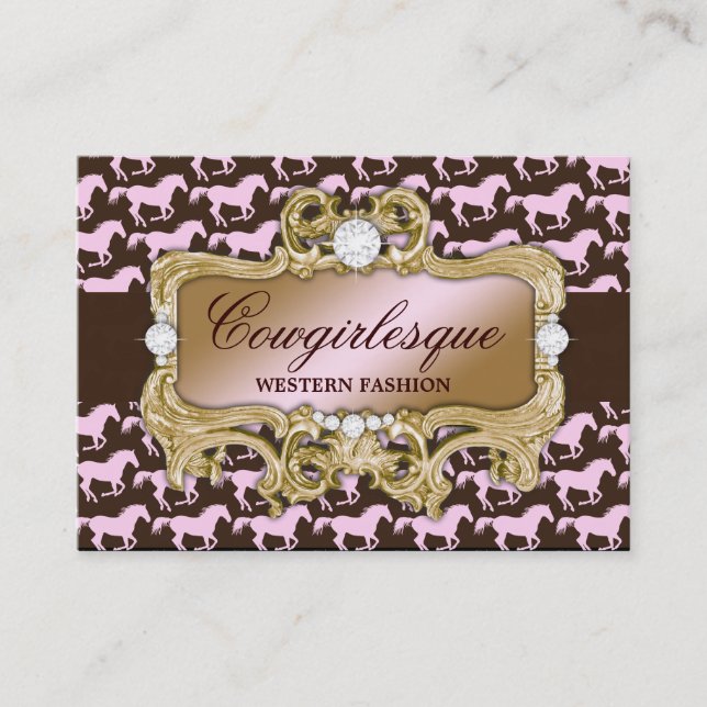311 Glamourous Cowgirl Pink Horse Print Business Card (Front)
