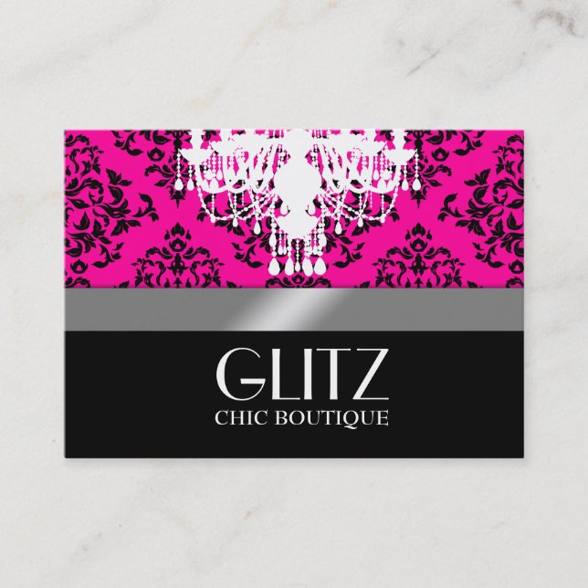 311 Glitz Boutique Black Damask Hot Pink Business Card (Front)