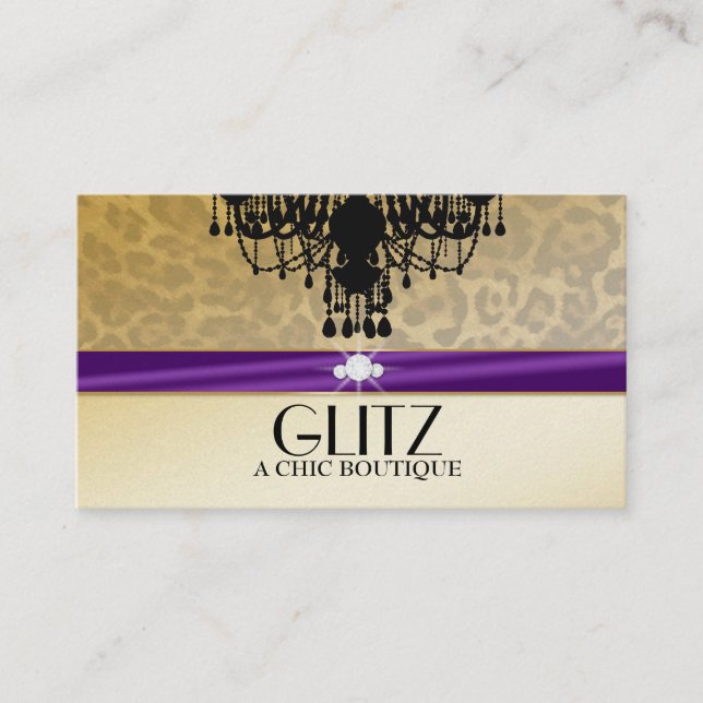311 Glitz Boutique Leopard Diamonds Eggplant Business Card (Front)