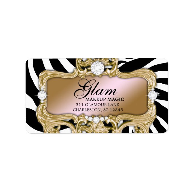 311 Gold Glam Crazy Zebra Address Label (Front)