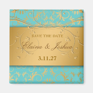 311-Golden diVine Turquoise Rapture  Save the Date Magnet