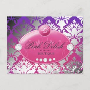 311-Hot Pink Delish Damask Shimmer   Purple Radian Postcard