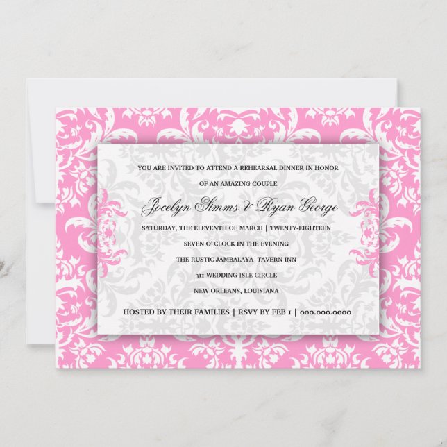 311 Jocelyn Pink Damask Invitation (Front)