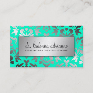 311 Ladonna Damask Silver Caribbean Blue Business Card
