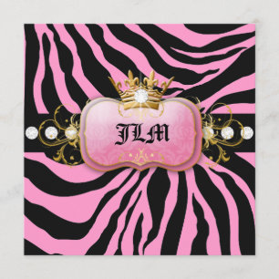 311-Lavish Pink Crown Zebra Sweet Sixteen Invitation