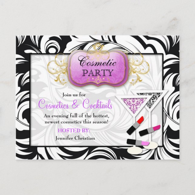 311-Lavish Purple Plate Cosmetic Party Invitation Postcard (Front)