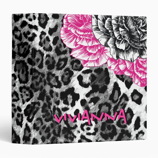 311-Le Plush Fleur - Hott Pink Funky Leopard Binder (Front/Spine)