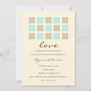 311 Leaf of Love Blue & Gold Engagement. Invitation