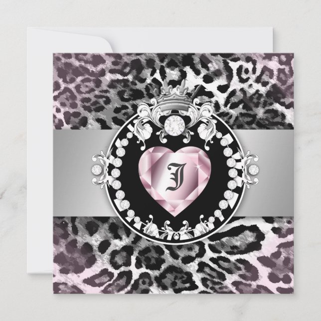 311-Leopard-Tique Queen of Hearts Sweet 16 Invitation (Front)