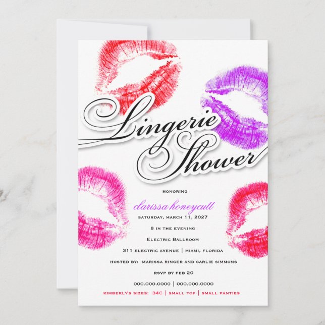 311 Lingerie Shower Colourful Kisses Invitation (Front)