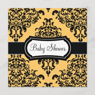 311 Lovey Dovey Damask Baby Shower Canary Yellow Invitation