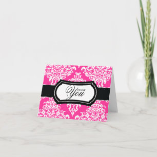 311 Lovey Dovey Damask Thank You Hot Pink Card