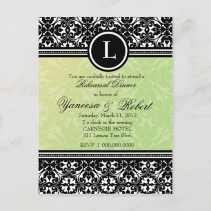 311 LUSCIOUS LEMON LIME DAMASK INVITATION POSTCARD