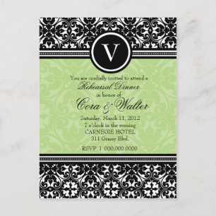 311 LUSCIOUS LIME DAMASK INVITATION POSTCARD