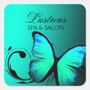 311 Lustrous Butterfly Turquoise Blue Square Sticker