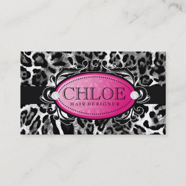311 Luxuriously Leopard Damask Monogram Business Card (Front)