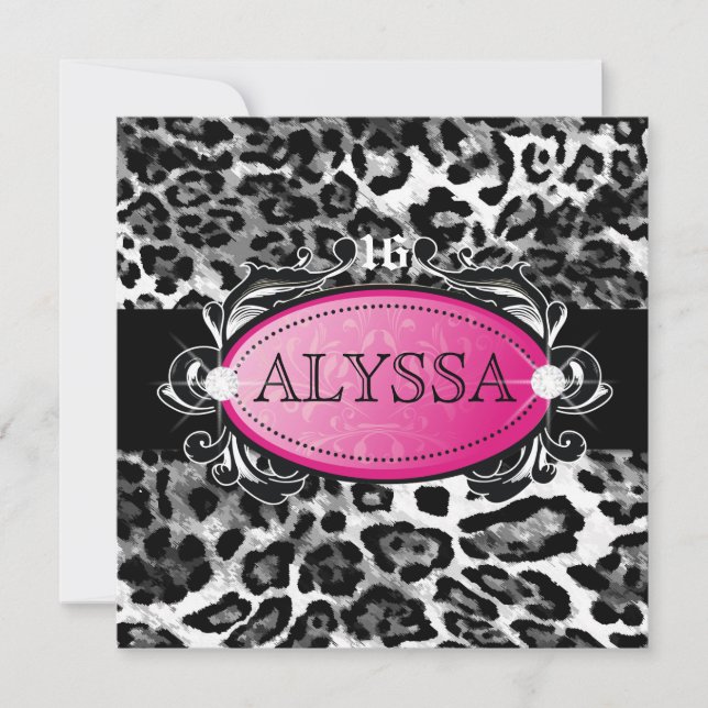 311 Luxuriously Leopard Damask Sweet 16 Invitation (Front)