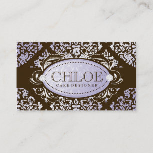 311 Luxuriously Lilac N Brown Damask Monogram Business Card