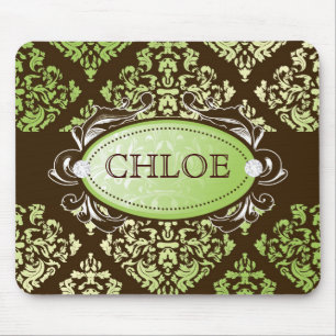 311-Luxuriously Lime Brown Damask Mouse Pad