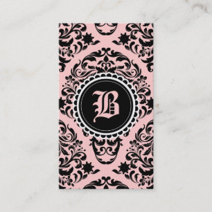 311 Luxuriously Peach Black Damask Monogram Flower Business Card