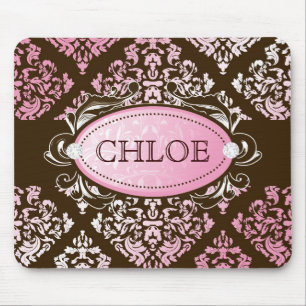 311-Luxuriously Pink Brown Damask Mouse Pad