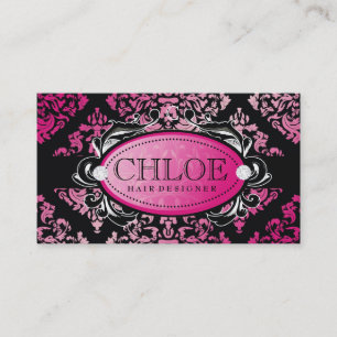311 Luxuriously Pink Damask Monogram Business Card
